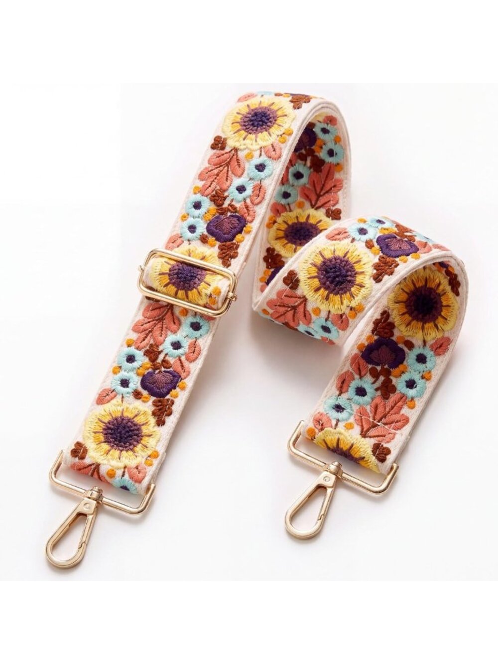 Adjustable Embroidery Flower Crossbody Purse Strap - Wide Shoulder Handbag Strap - Picture 2 of 8